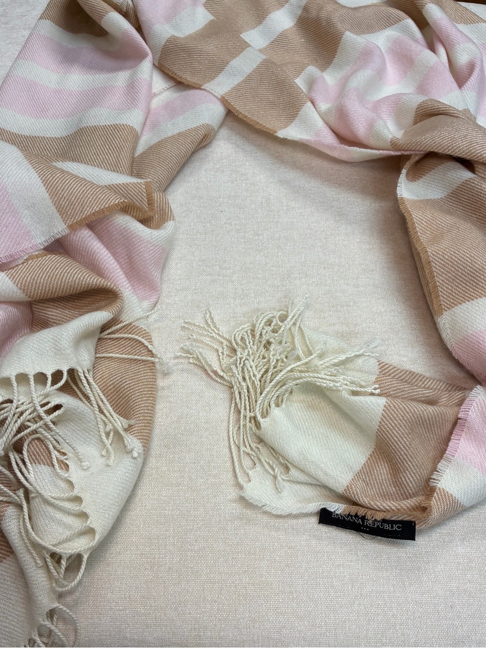 Banana Republic Pink Tan Ivory Striped Oversized Scarf Wrap 74” x 24”